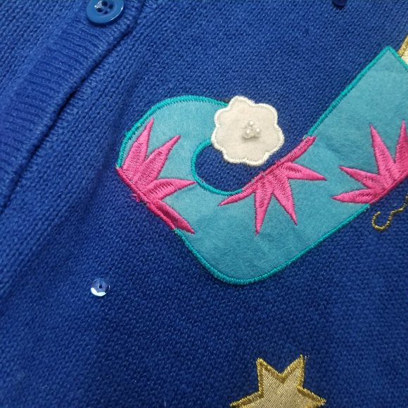 TIARA INTERNATIONAL Women's Royal Blue Christmas Snowman Cardigan Sweater XL - Picture 4 of 8